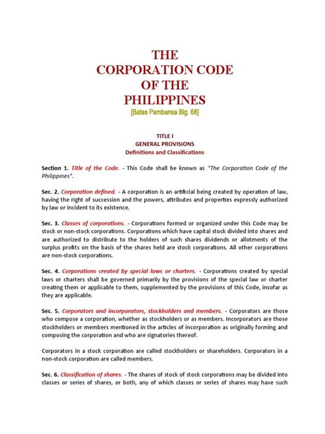 THE CORPORATION CODE OF THE PHILIPPINES Batas .